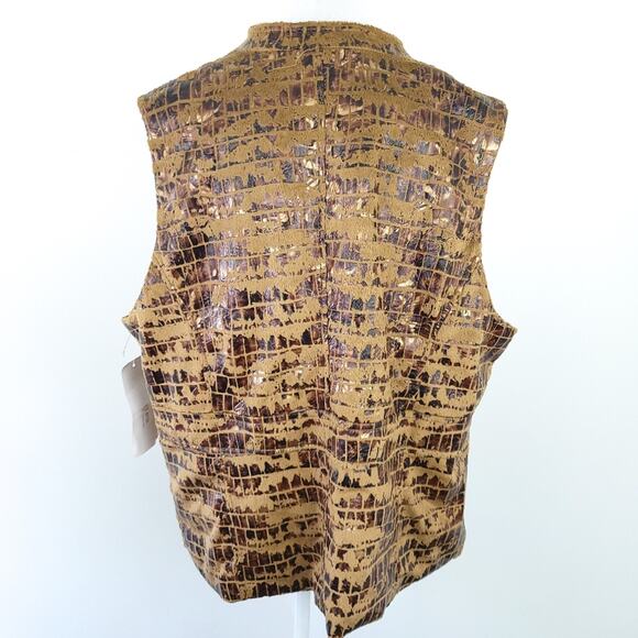 NEW Erin London Foiled Faux Fur Brown Vest Size 1X Zip Up Fall Winter - Picture 4 of 6